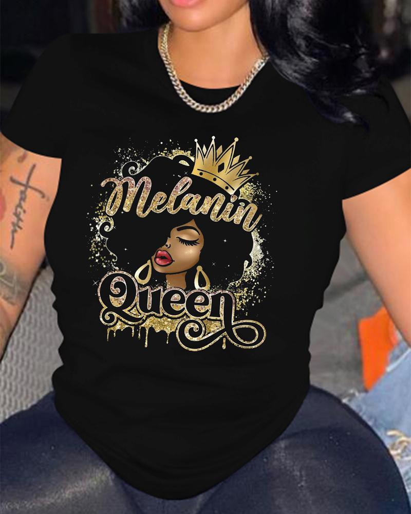 

Plus Size Figure Letter Print Casual T-shirt, Black