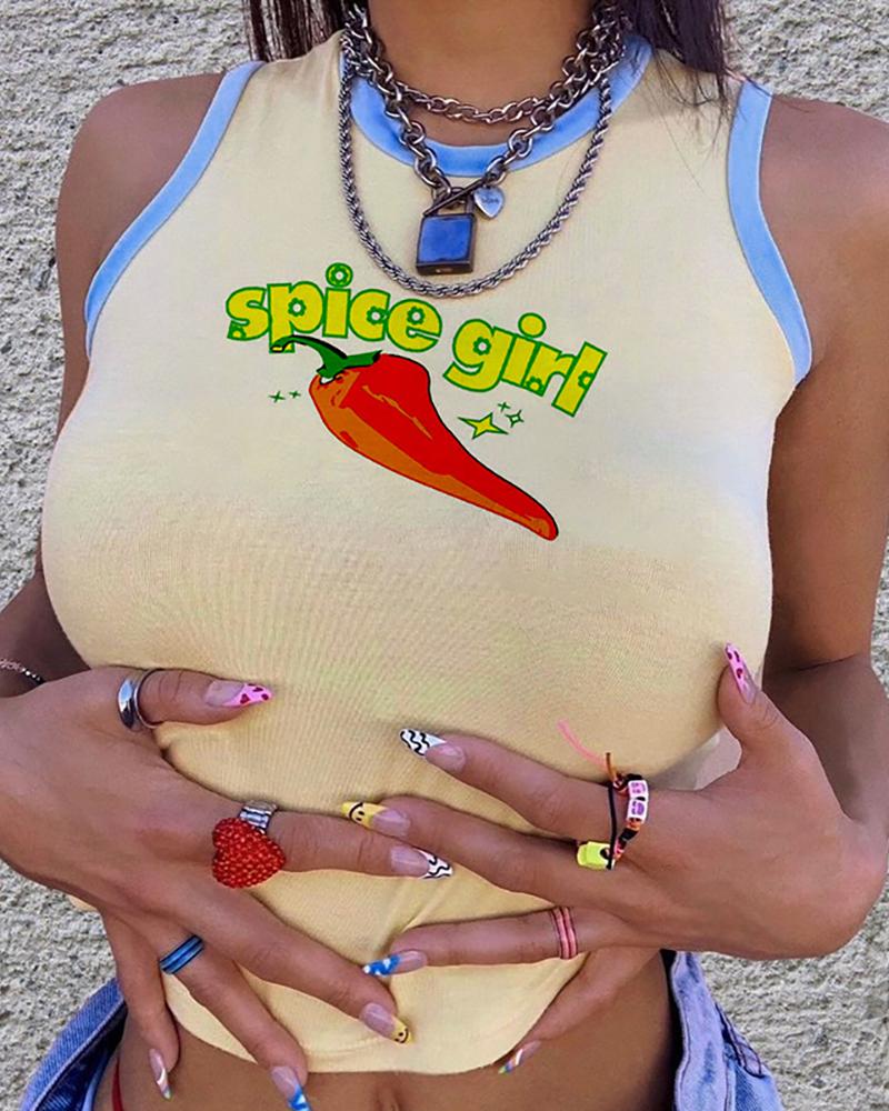 

Pepper Letter Print Colorblock Tank Top, Yellow