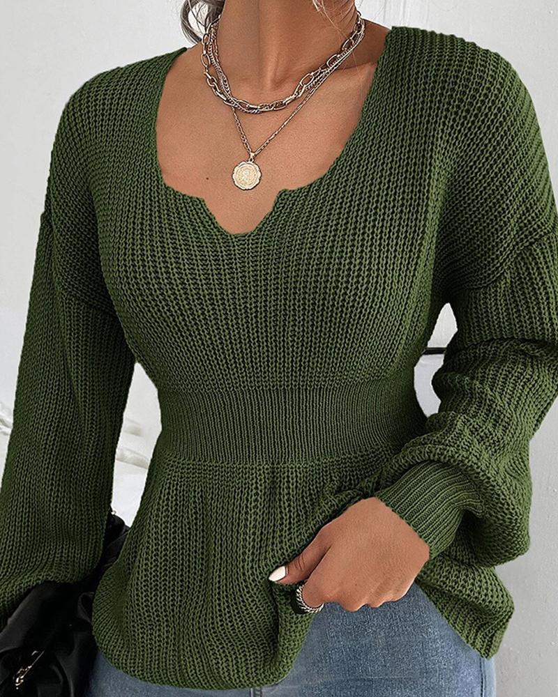 

Lantern Sleeve Chunky Knit Sweater, Green