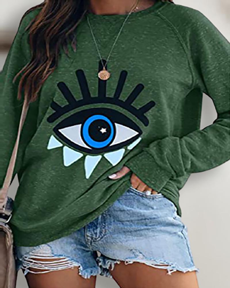 

Halloween Long Sleeve One Eye Print O Neck Sweatshirt, Green