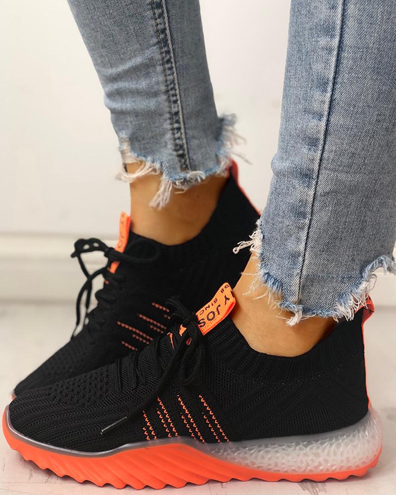 

Colorblock Knitted Breathable Lace-Up Yeezy Sneakers, Black