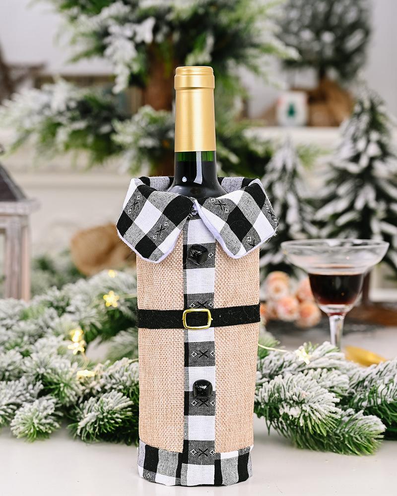 

1pc Christmas Plaid Wine Bottle Cover Champagne Wine Bottle Cap Topper Holiday Christmas Decoration Party Supplies, Black