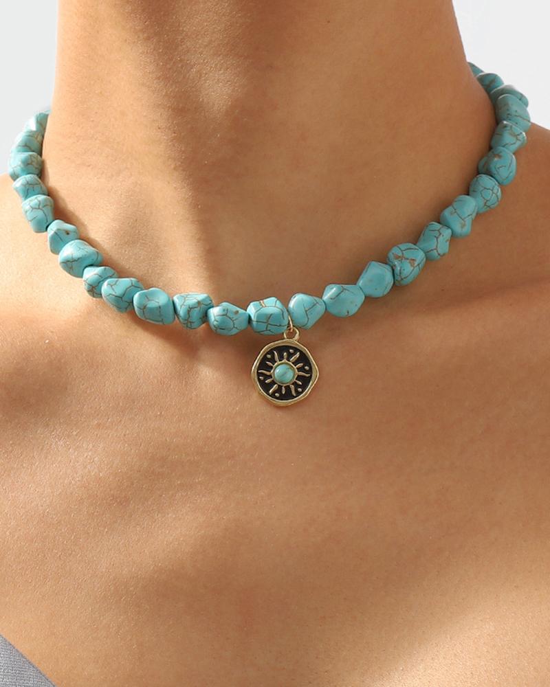 

1pc Asymmetrical Turquoise Disc Pattern Choker, Style1