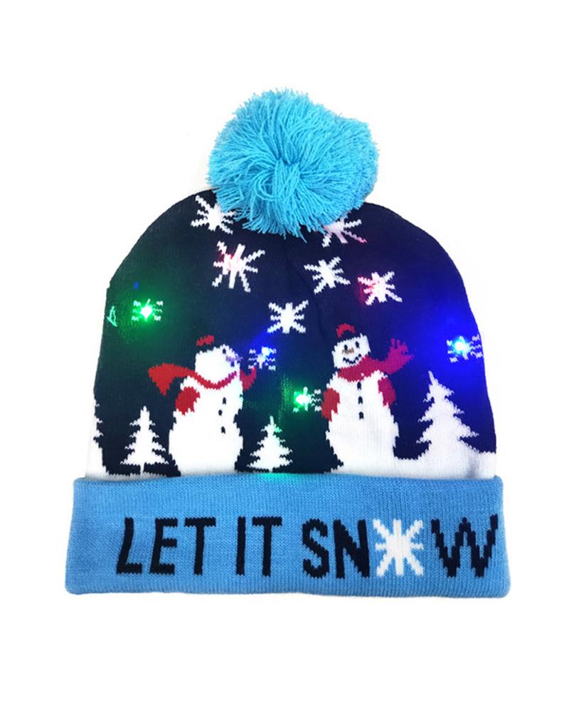 

1pc Christmas Pom Pom Decor LED Light Knitted Beanie, Style6