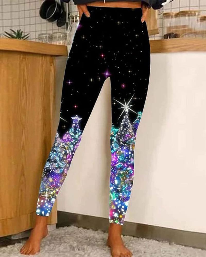 

Christmas Print High Waist Leggings, Black