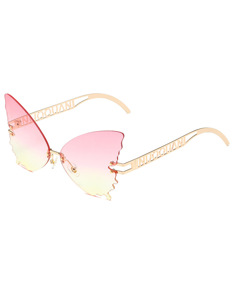 

1Pair Ombre Lens Butterfly Shaped Rimless Fashion Sunglasses, Pink