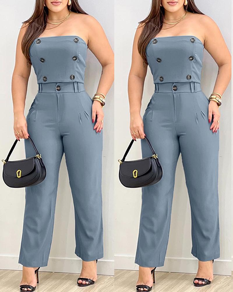 

Ensemble haut bandeau à boutons et pantalon droit, Light gray