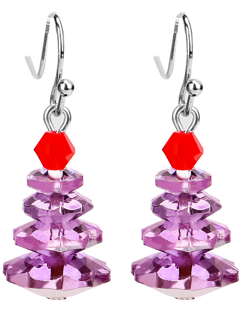 

1Pair Crystal Christmas Tree Drop Earrings, Purple