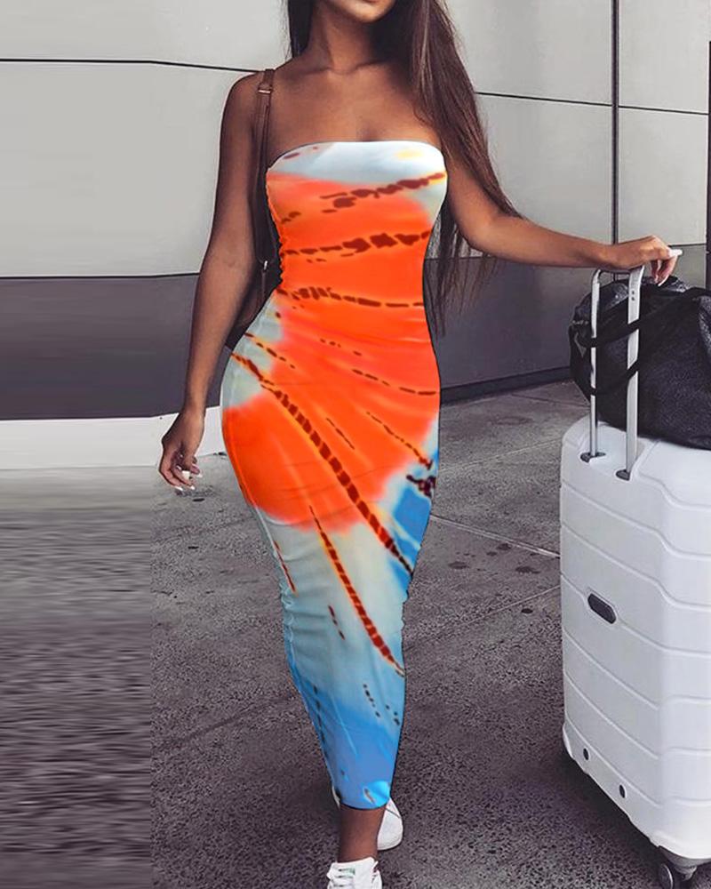 

Bandeau Tie Dye Print Maxi Dress, Multicolor