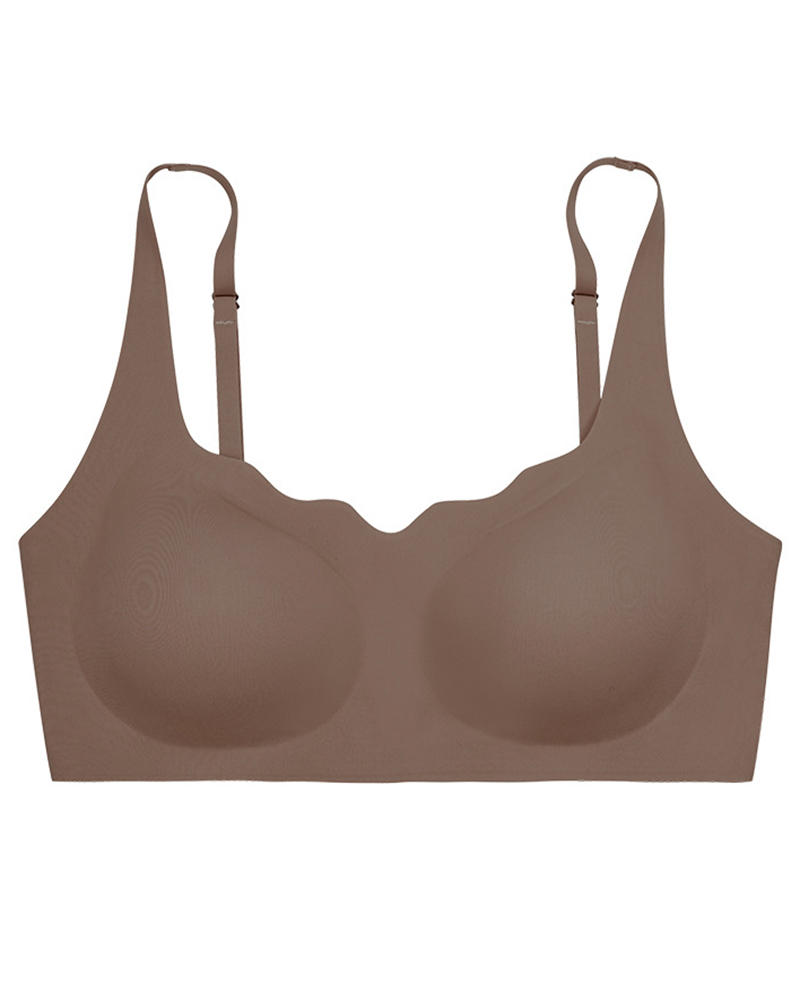 

Padded Seamless Scallop Trim Wireless Lifting Bra, Coffee