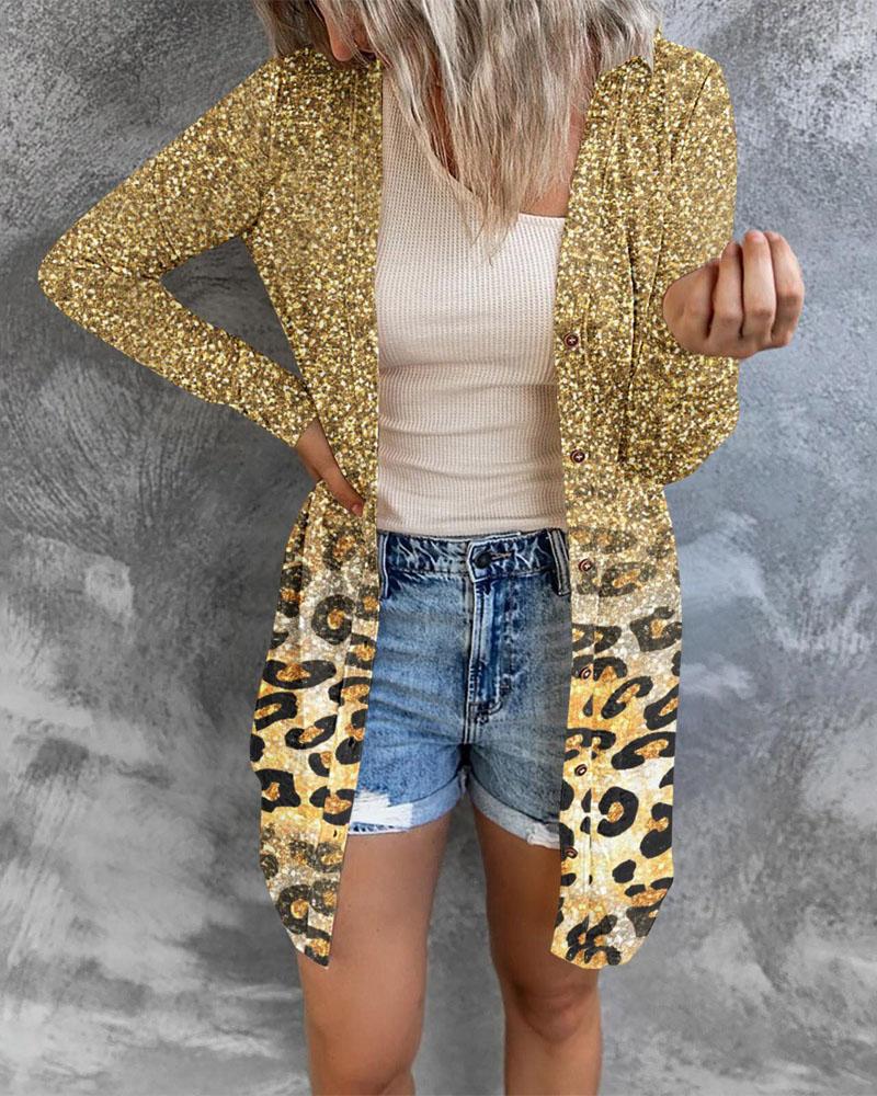 

Leopard Print Long Sleeve Button Front Coat