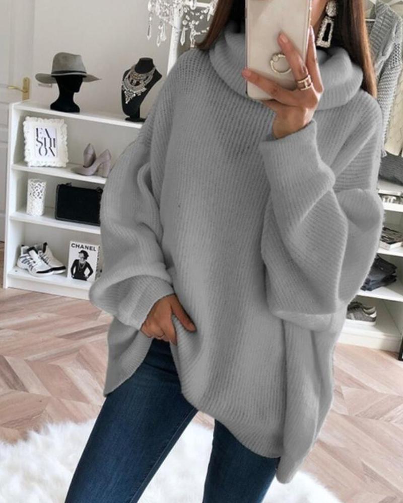 

Oversized High Neck Knit Sweater, Gray