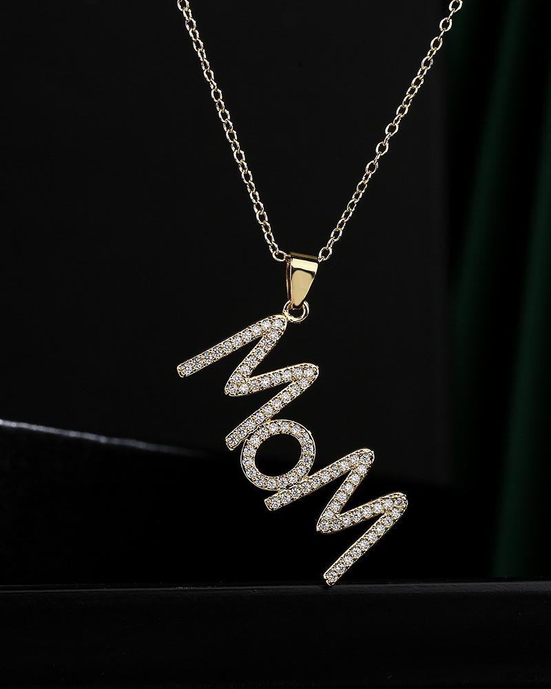 

Mother's Day Rhinestone Letter Pendant Chain Necklace, Style2