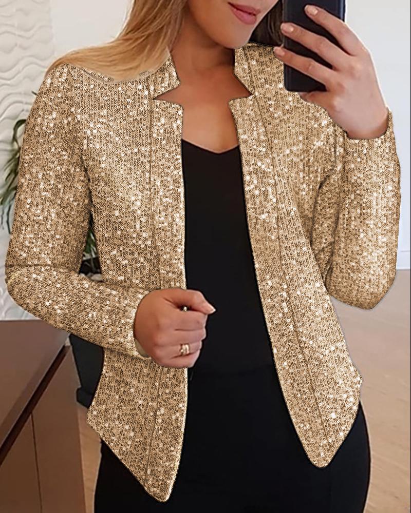 

Long Sleeve Sequin Blazer Coat, Gold