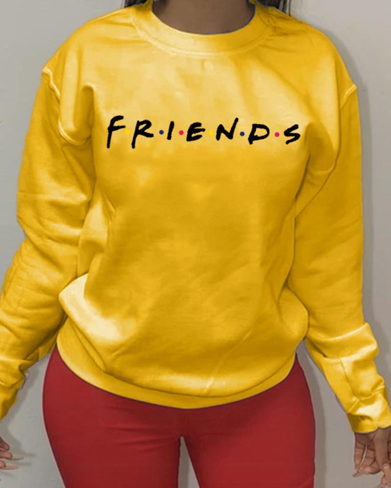 

Letter Print Long Sleeve Casual Sweatshirt, Yellow