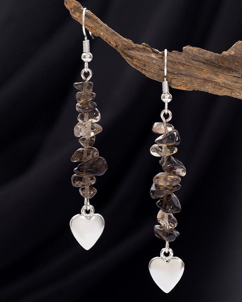 

1Pair Turquoise Crystal Stone Beaded Heart Pattern Drop Earrings, Brown