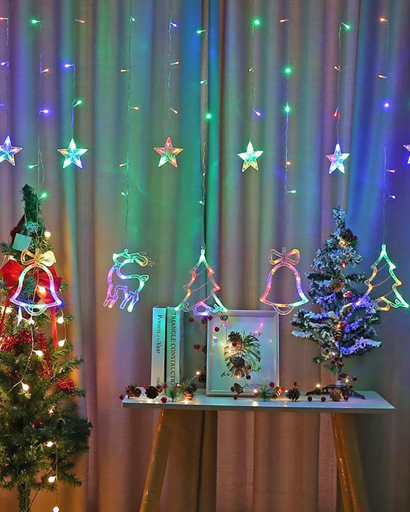 

Christmas Curtain Light Bells Star Elk Light Outdoor Indoor For Home Bedroom Wall Ornament, Multicolor