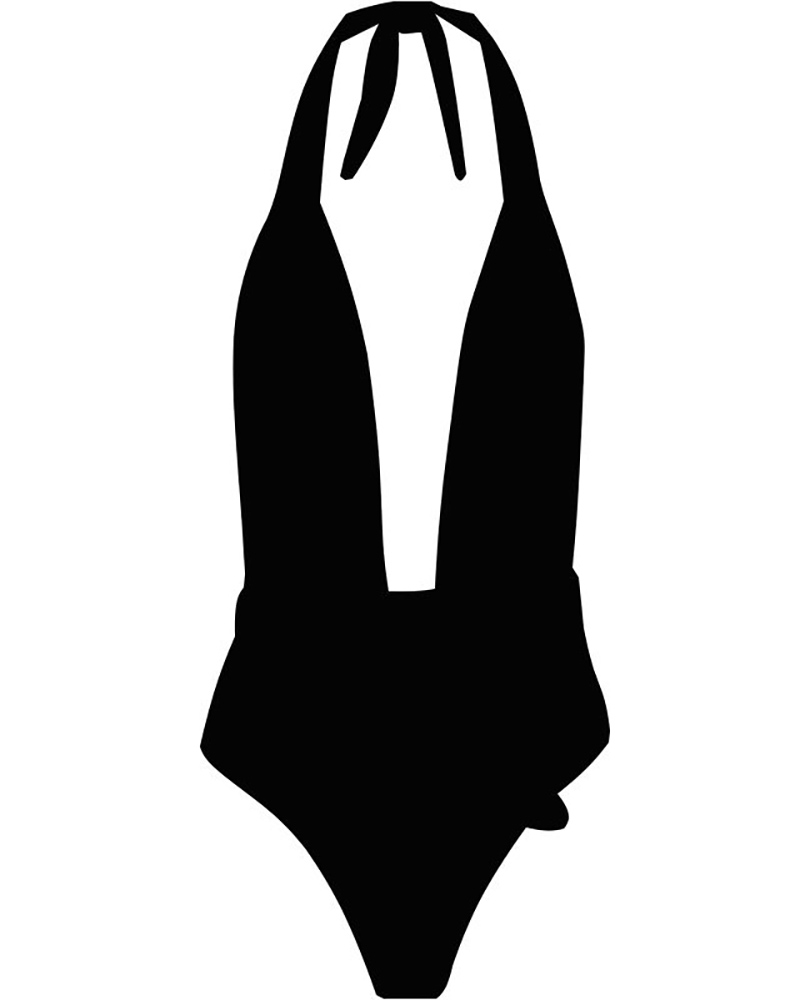 

Plunge Bowknot Decor Sleeveless One Piece Swimsuit, Black