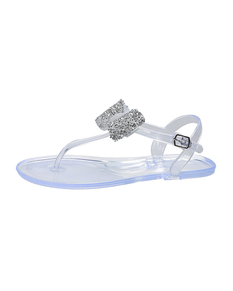 

Bowknot Patchwork Open-toe Flat Sandals, White