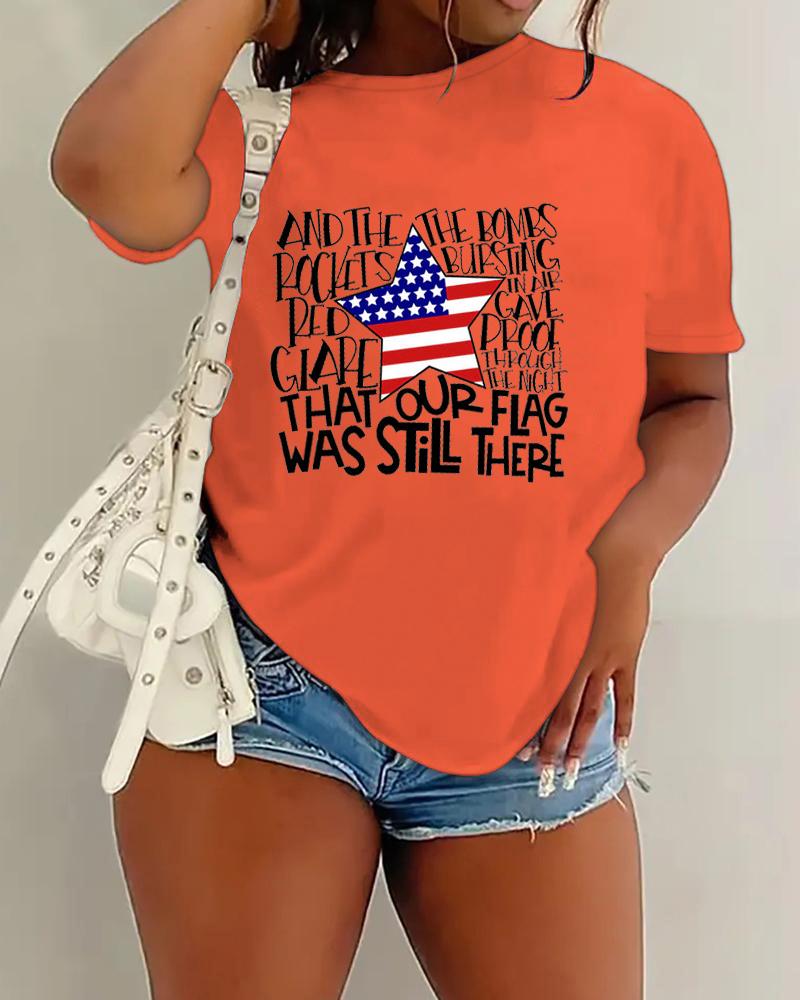 

Plus Size Independence Day Flag Star Letter Print Casual T-shirt, Orange