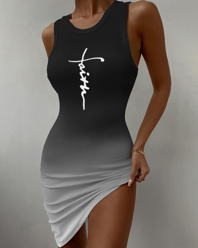 

Faith Ombre Print Ribbed Bodycon Dress, Black