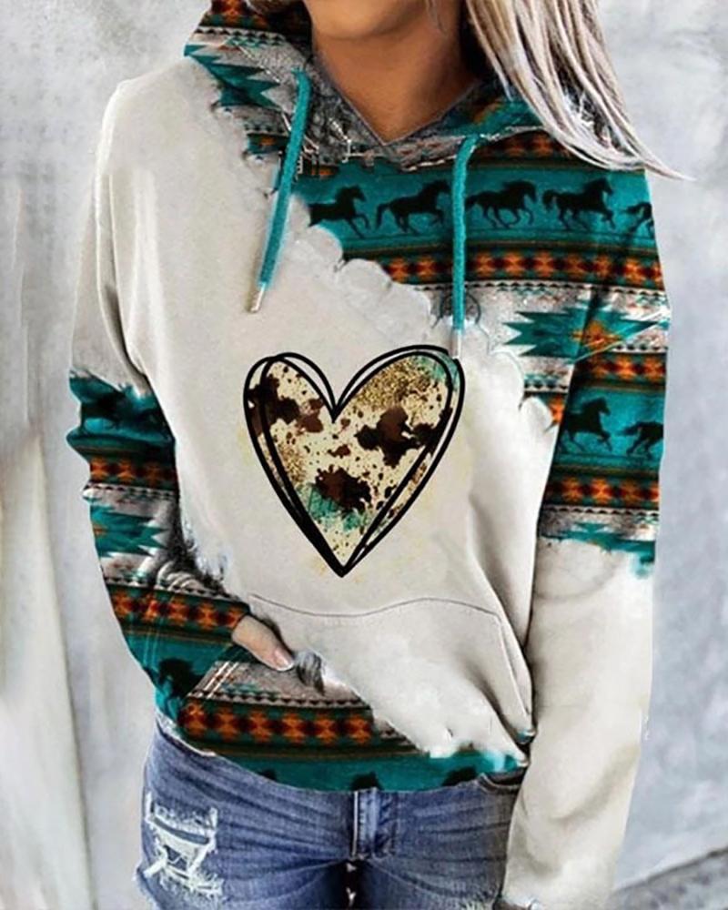 

Graphic / Animal / Heart Print Colorblock Hooded Sweatshirt, Style1