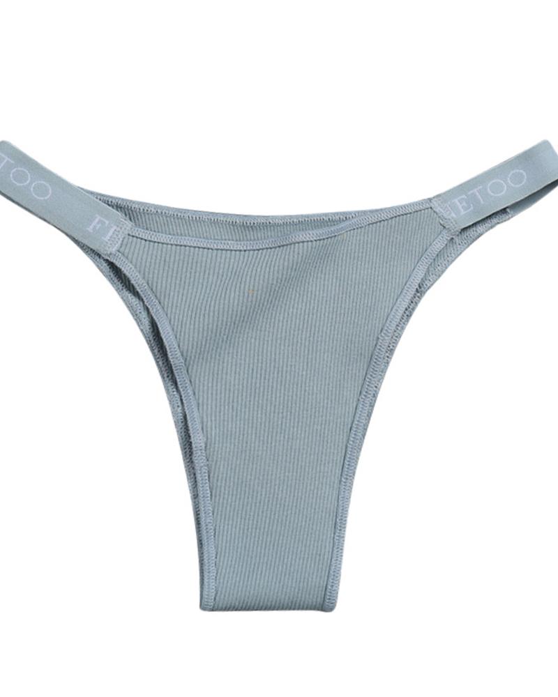 

Ribbed Splicing Letter Print Low Waist Skinny Panties, Green