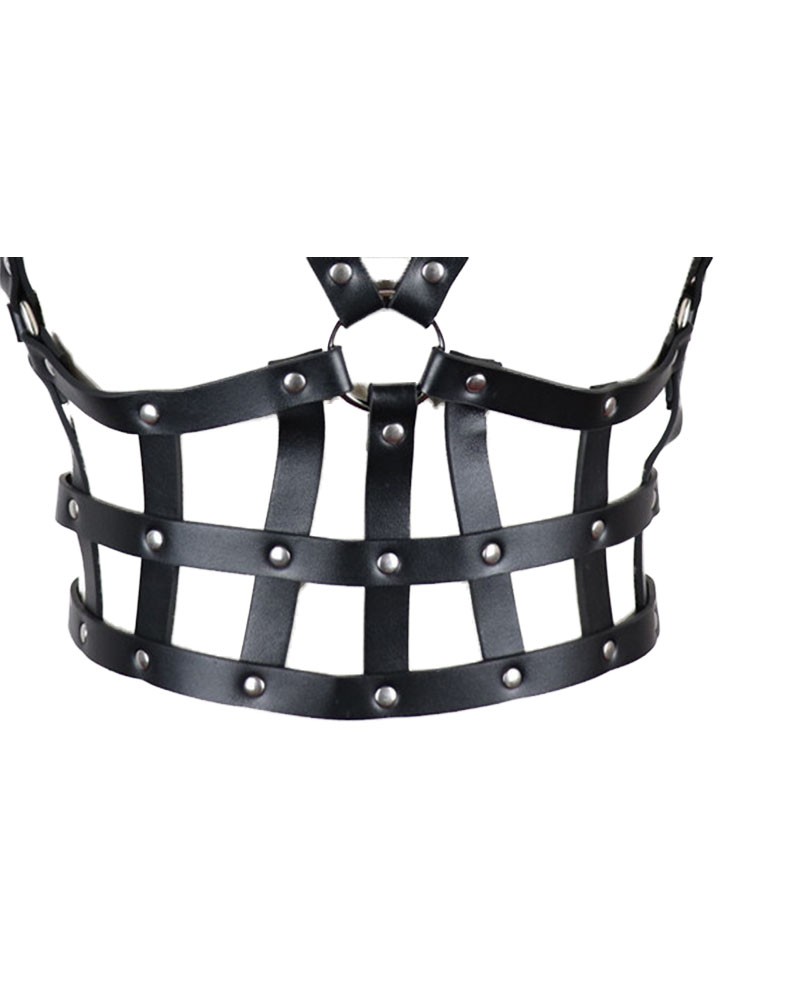 

O-Ring PU Leather Buckle Strap Body Harness, Black