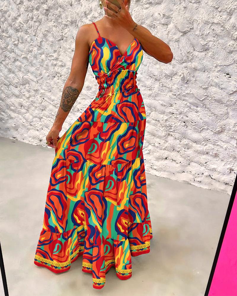 

Heart Multi-Color Abstract Print Smock Maxi Dress, Multicolor