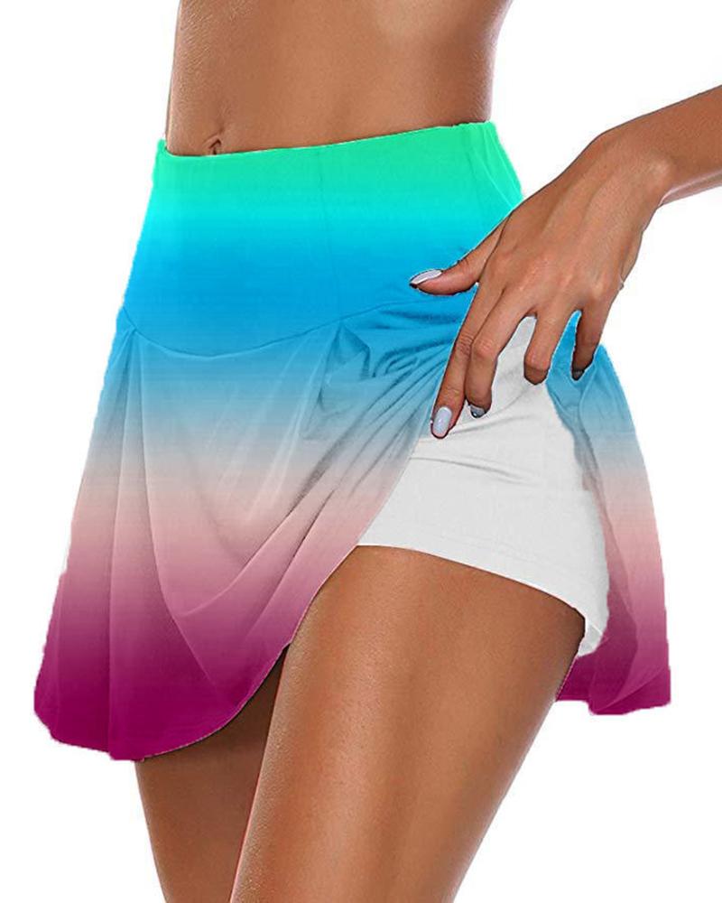 

High Waist Tie Dye Print Cycling Skort, Lighted blue