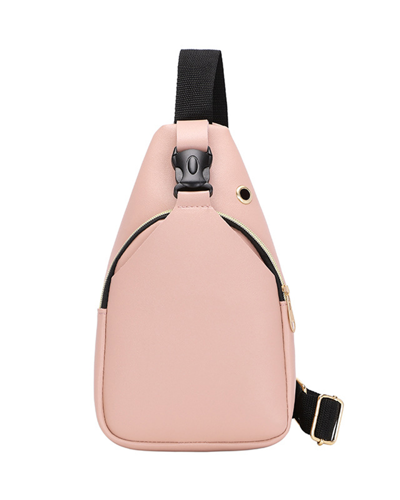 

Graphic Plaid Print Zipper Design Shoulder Bag, Pink