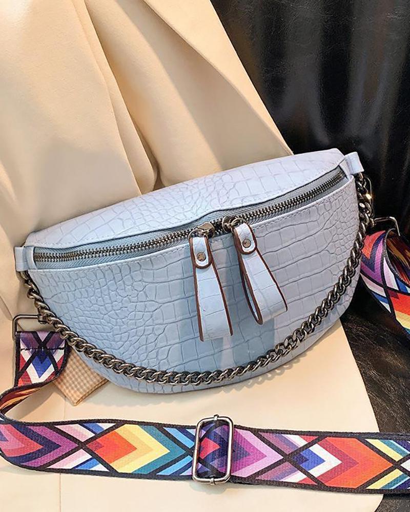 

Crocodile Zipper Design Chain Decor Crossbody Bag, Blue