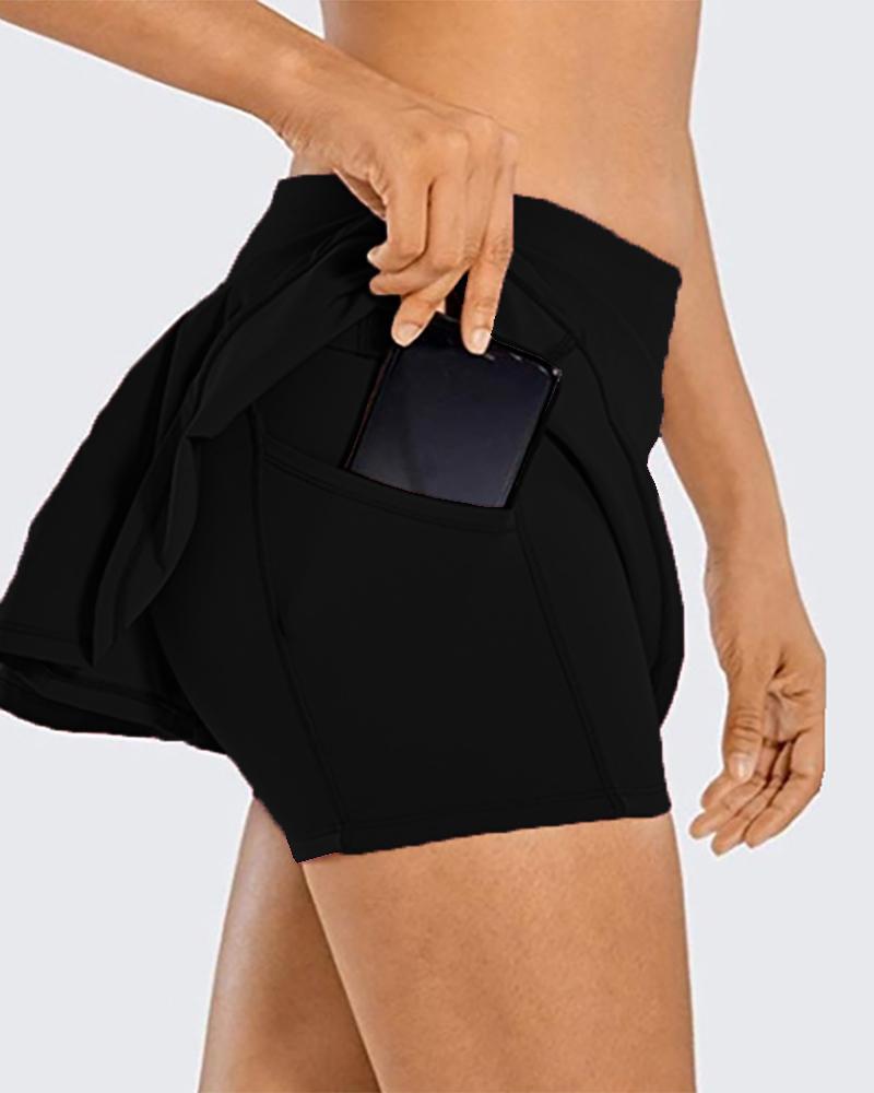 

2 in 1 Running Workout Athletic Gym Sports Yoga Skorts with Phone Pockets, Black