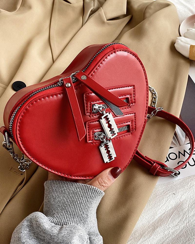 

Zipper Detail Heart Shaped Crossbody Shoulder Bag, Red