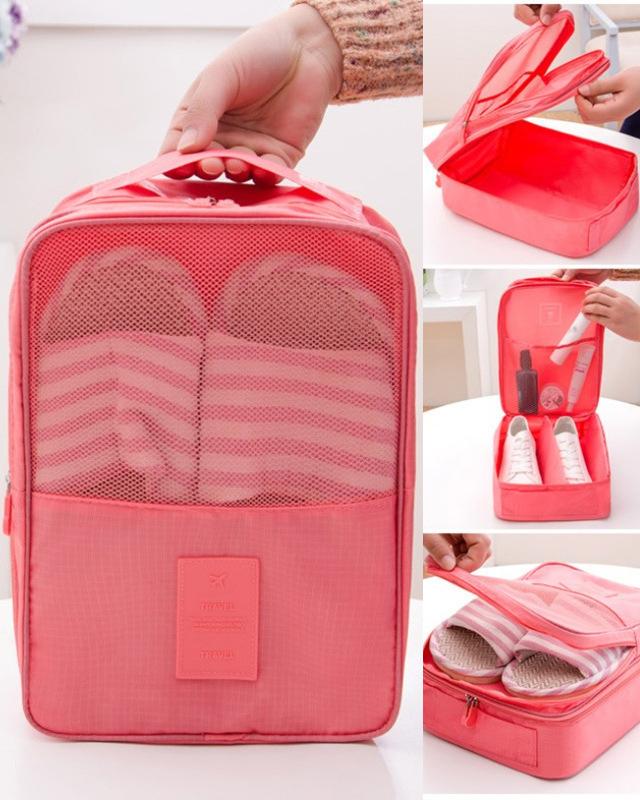 

Fishnet Detail Functional Square Shoes Pouch Organizer, Pink