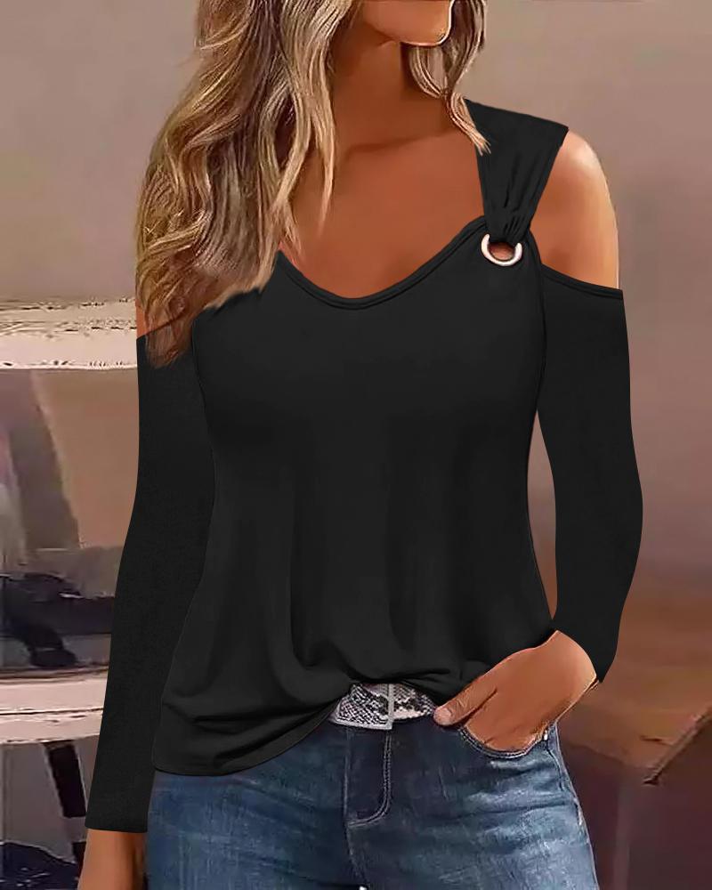 

Cold Shoulder Eyelet Casual Top, Black