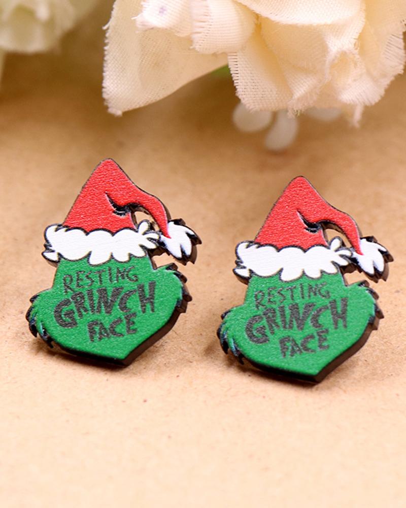 

1Pair Christmas Grinch Face Shaped Earrings, Green