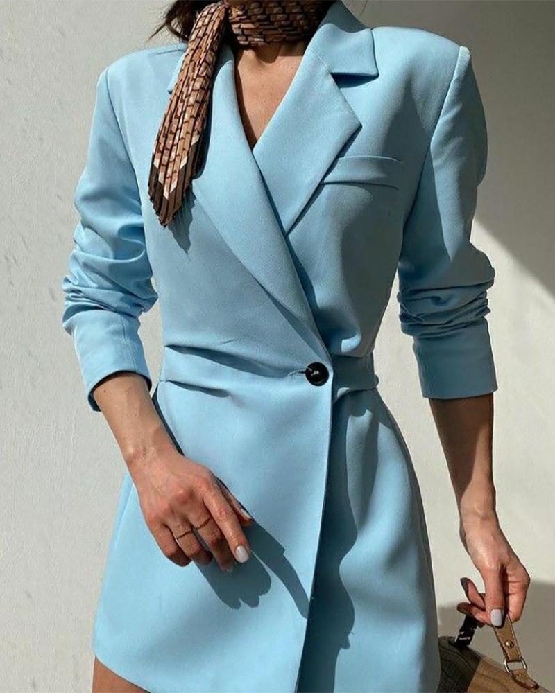 

Long Sleeve Single Button Slim Waist Blazer Dress, Blue