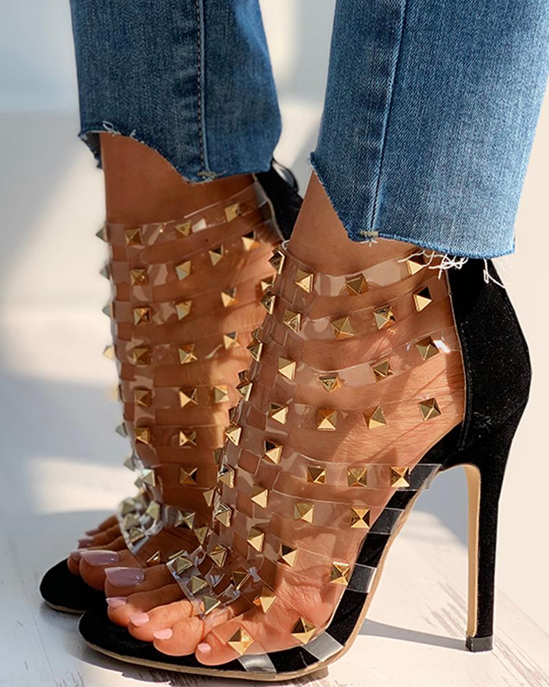 

Rivet Transparent Strap Stiletto Heel, Black