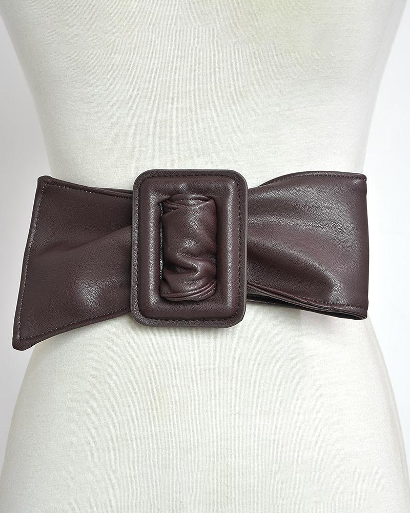 

1pc Knot Detail Buckled Wide Belt, Coffee