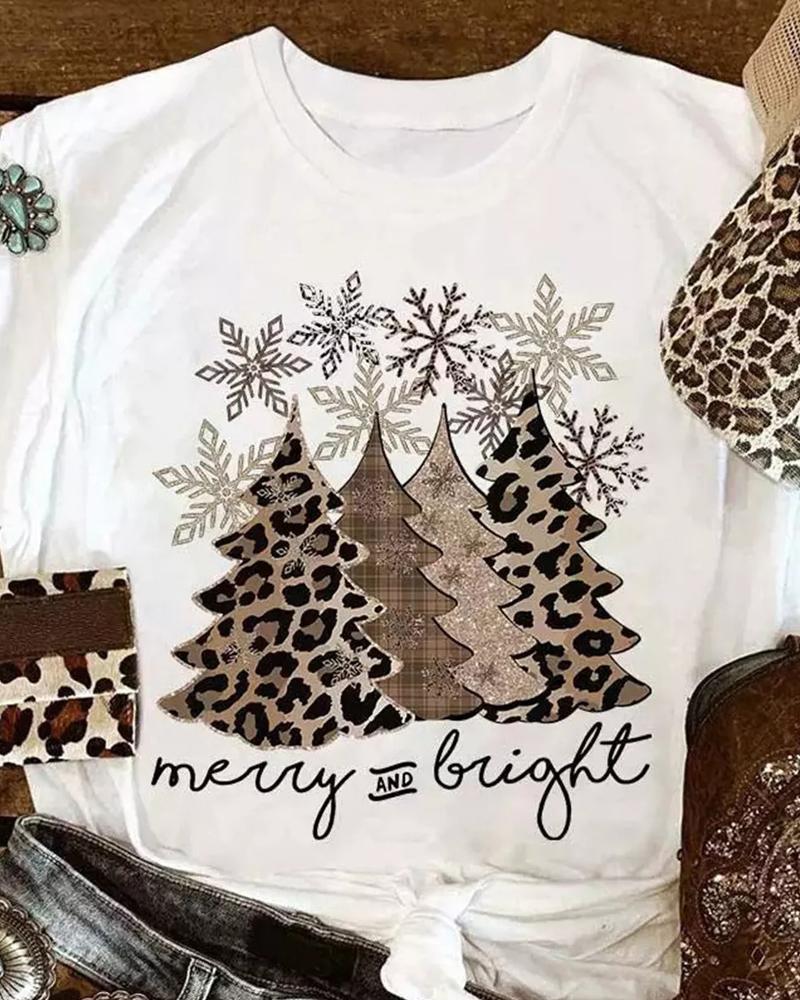 

Christmas Tree Letter Print Casual T-shirt, White