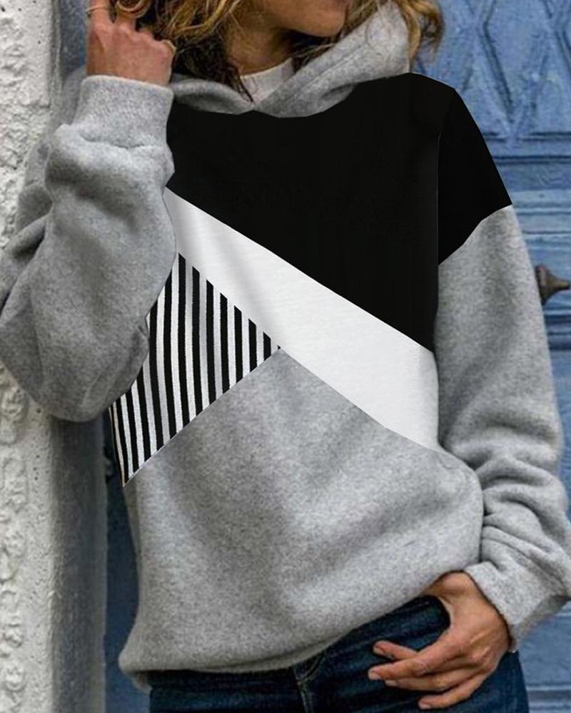 

Geometric Print Long Sleeve Casual Hoodie, Gray