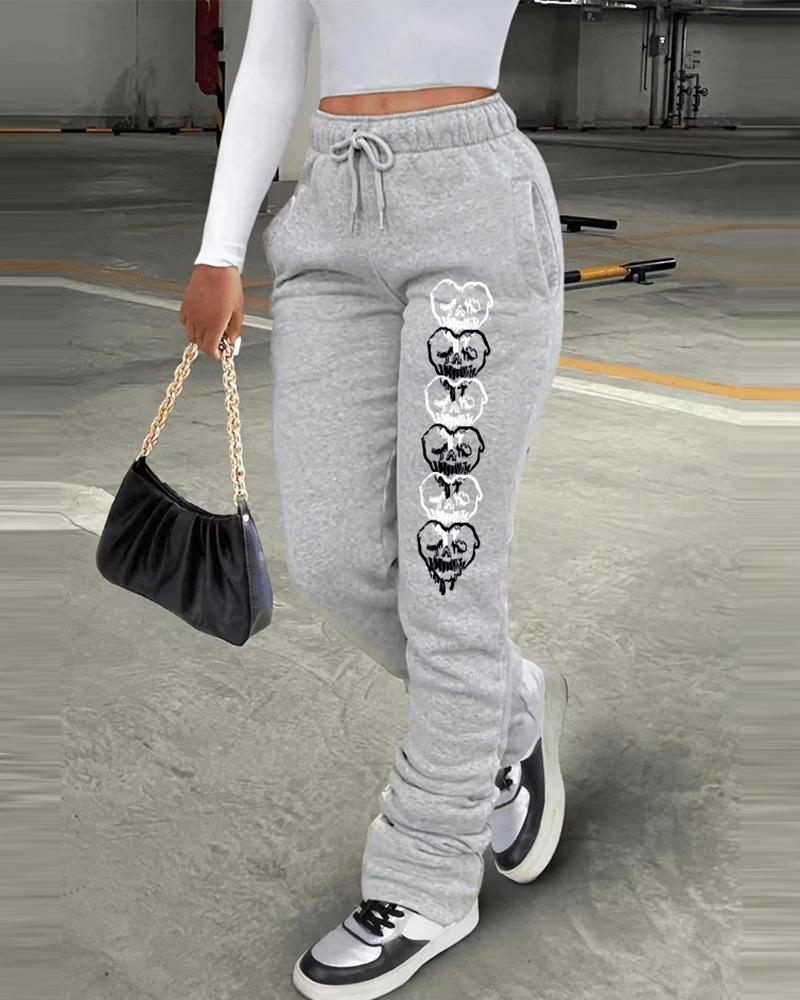 

Valentine's Day Funny Heart Print Pants, Gray
