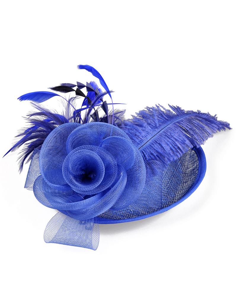 

Feather Fascinator Hat Sheer Mesh Hair Clip Hairpin Hats Bridal Wedding Cocktail Tea Party Headwear, Blue