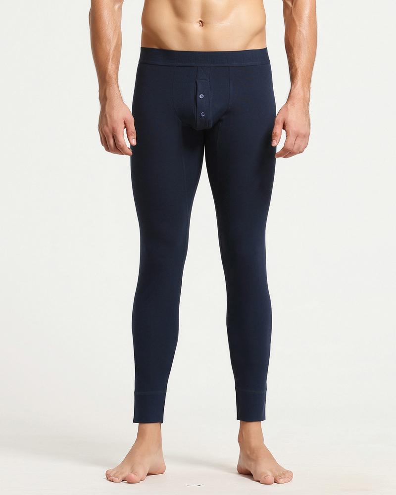 

Men Plain Button Design Leggings, Dark blue