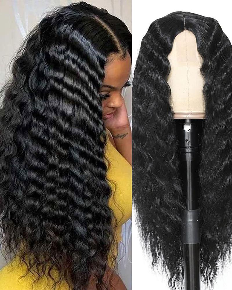 

Curly Lace Front Middle Part Water Wave Synthetic Hair Wig, Black