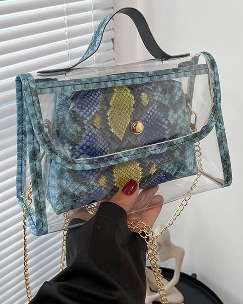 

Snakeskin Clear Crossbody Bag With Inner Pouch, Blue