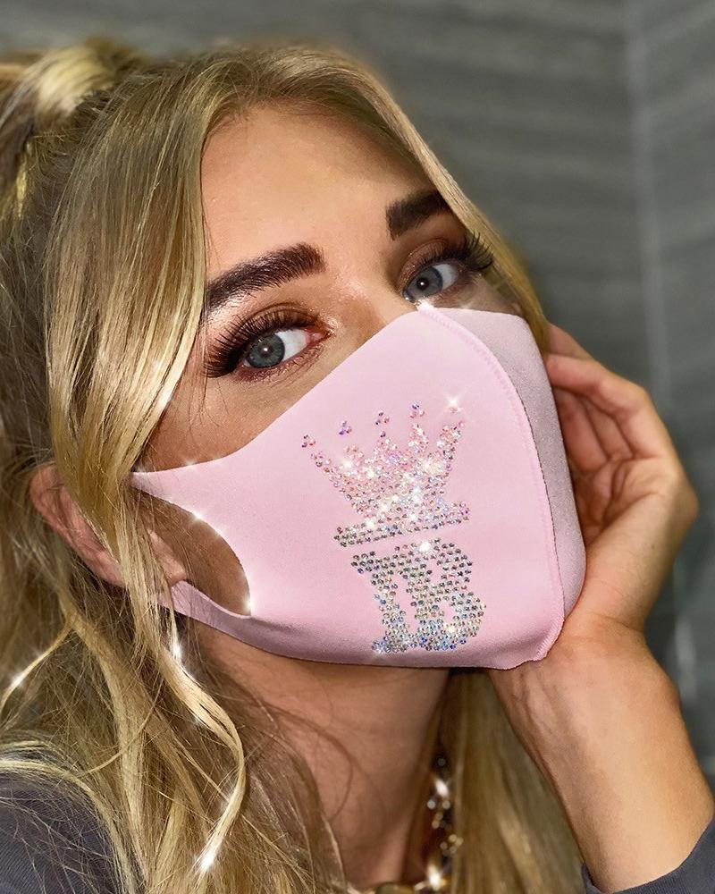 

Graphic Pattern Studded Breathable Face Mask, Pink