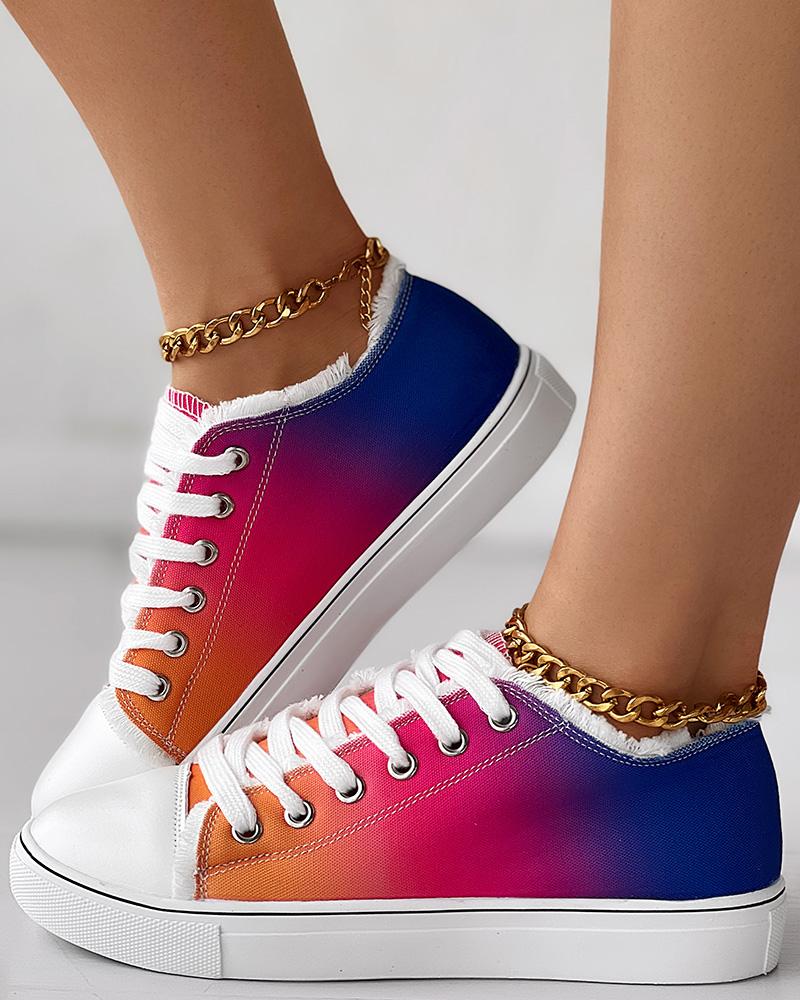 

Gradient Raw Hem Canvas Sneakers, Multicolor