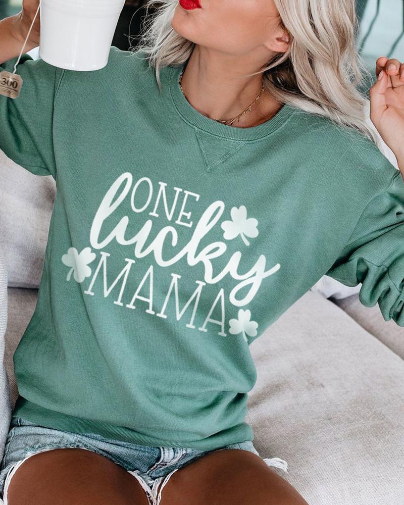 

Clover & Letter Print Long Sleeve Top, Style2